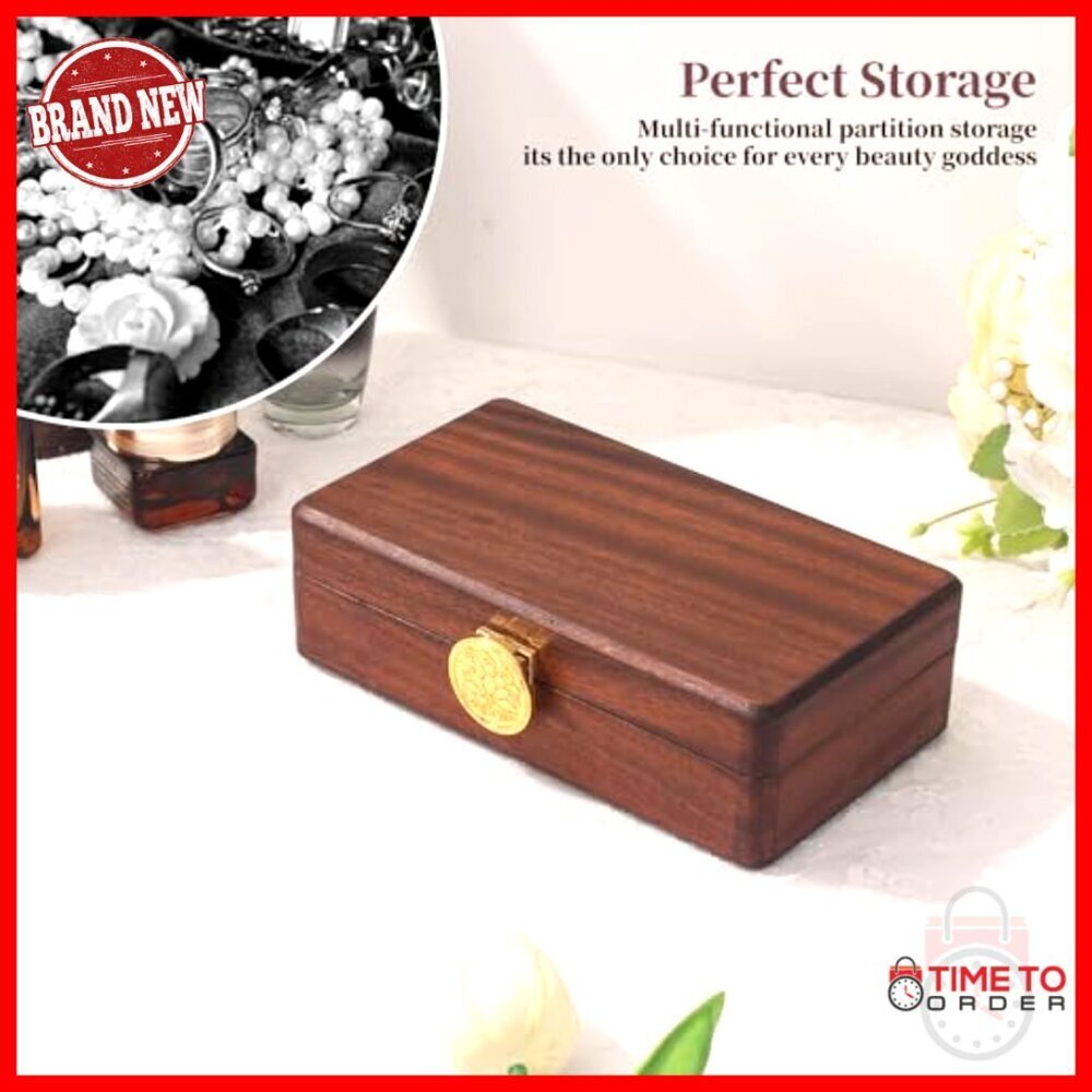 Wooden Travel Jewelry Box With Lock Velvet Lined Organizer For Rings Earrings - Picture 3 of 7